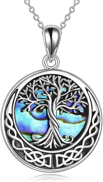 YAFEINI Tree of Life Necklace 925 Sterling Silver Abalone Shell Celtic Knot Pendant Necklace for Women