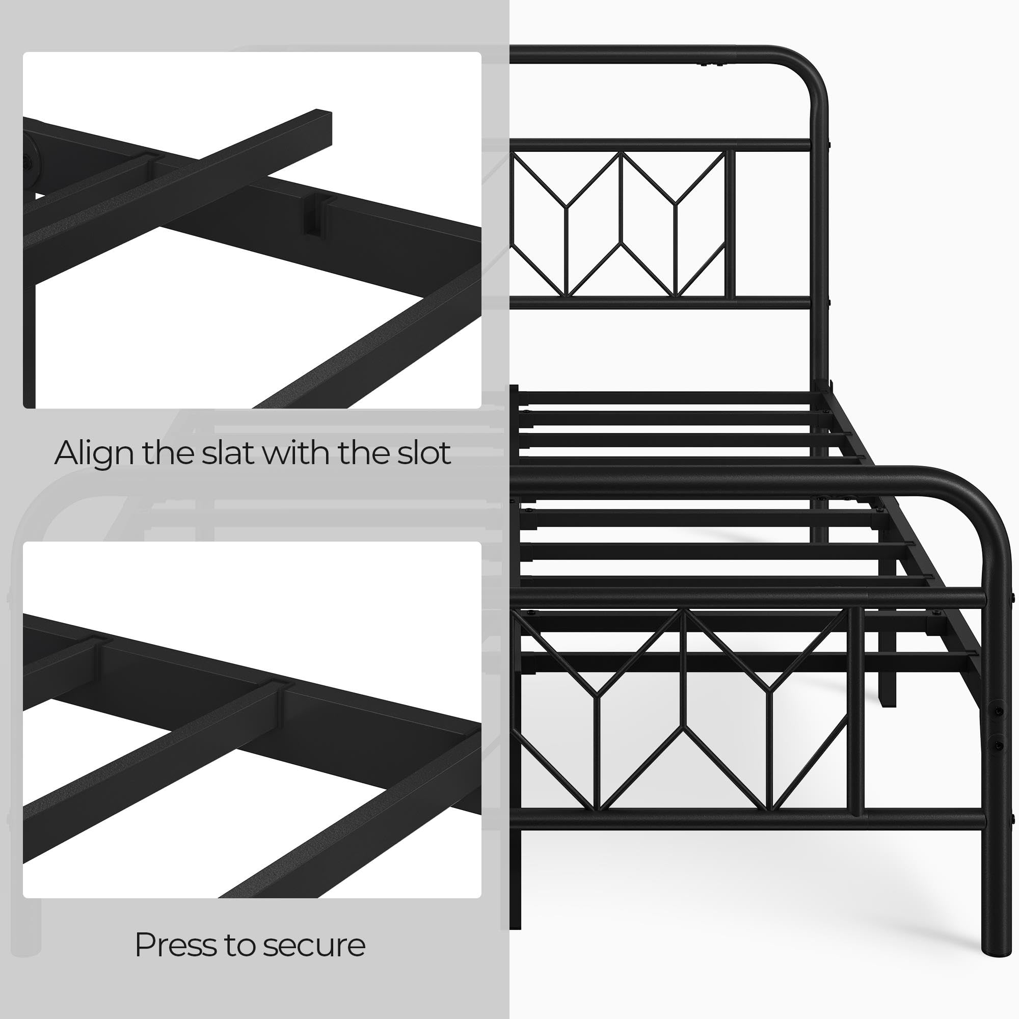 Yaheetech Metallbett 140 x 200 cm Vintage Bettrahmen mit Hohem Kopfteil, Bettgestell Moderner Minimalistischer Doppelbett mit Lattenrost & Stauraum unter dem Bett für Schlafzimmer Gästezimmer, Schwarz