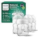 Philips Avent Natural Glass Baby Bottles with Natural Response Nipples (Slow Flow, Flow 2), 4oz, 4-Pack, SCY910/04