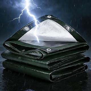 Lona Impermeable Exterior Heavy Duty 200g/m² PE 1.6x3m Toldo Reforzado Protección,Duradera Resistente a Los Rayos UV Desgarros, Multiusos para Terrazas Muebles Jardín Piscina Coche Verde Plata