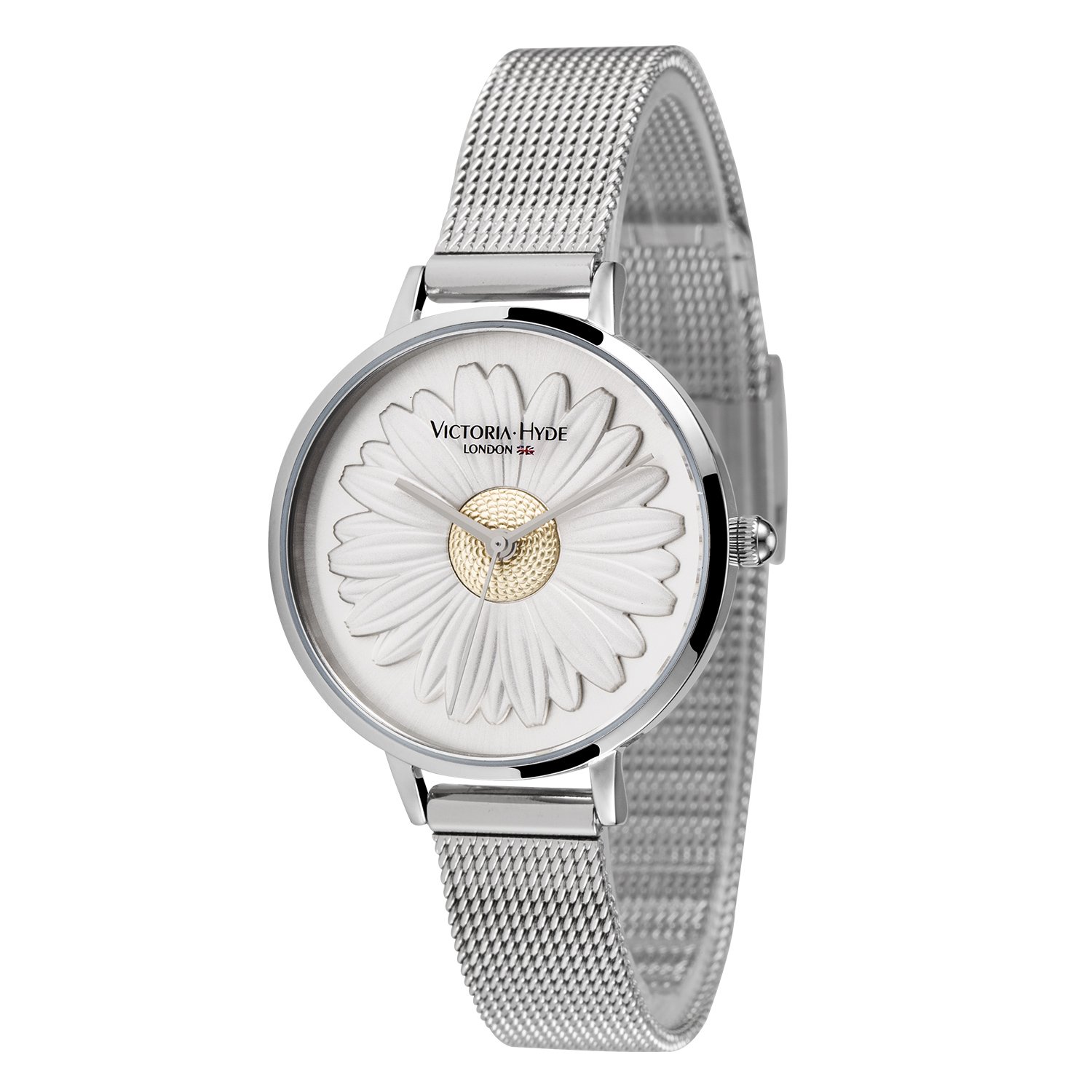 VICTORIA HYDE Orologi da Donna Quarzo Analogico 3D margherita Pelle/Acciaio Inossidabile Strap