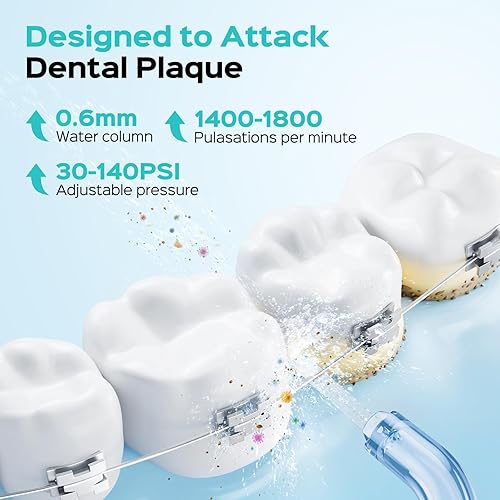 Miniatura 3 de COSLUS Irrigador de agua portátil para dientes: 3 modos y 6 ajustes de presión con modo de chorro, pico dental de agua para ortodoncia, aparatos