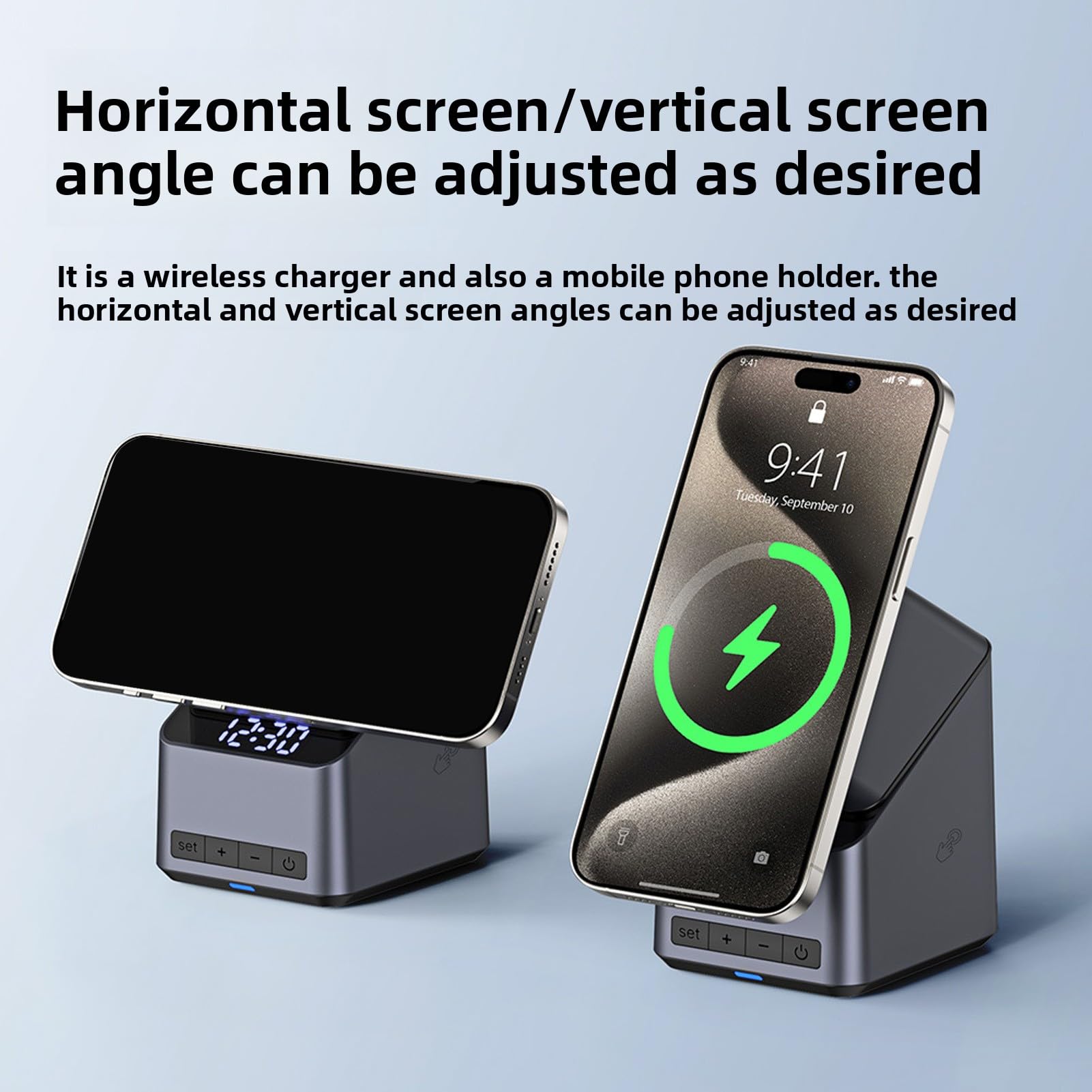 Jectse Chargeur sans Fil 4 en 1, Station de Charge Magnétique Rapide 15W, avec Affichage de l'horloge à Rotation de 180 Degrés, pour écouteurs de Montre iOS