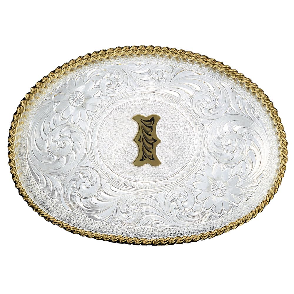 Montana Silversmiths Initial Engraved Gold Trim Western Belt Buckle