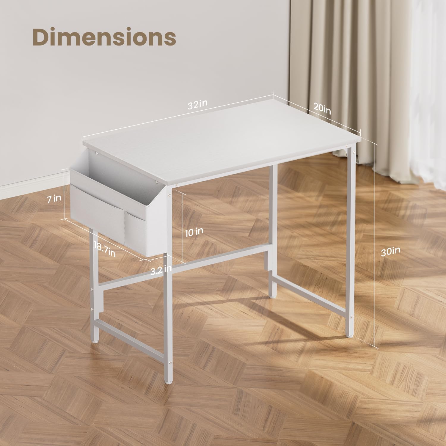 Diagram showing the dimensions of the HLDIRECT 32-inch computer desk.