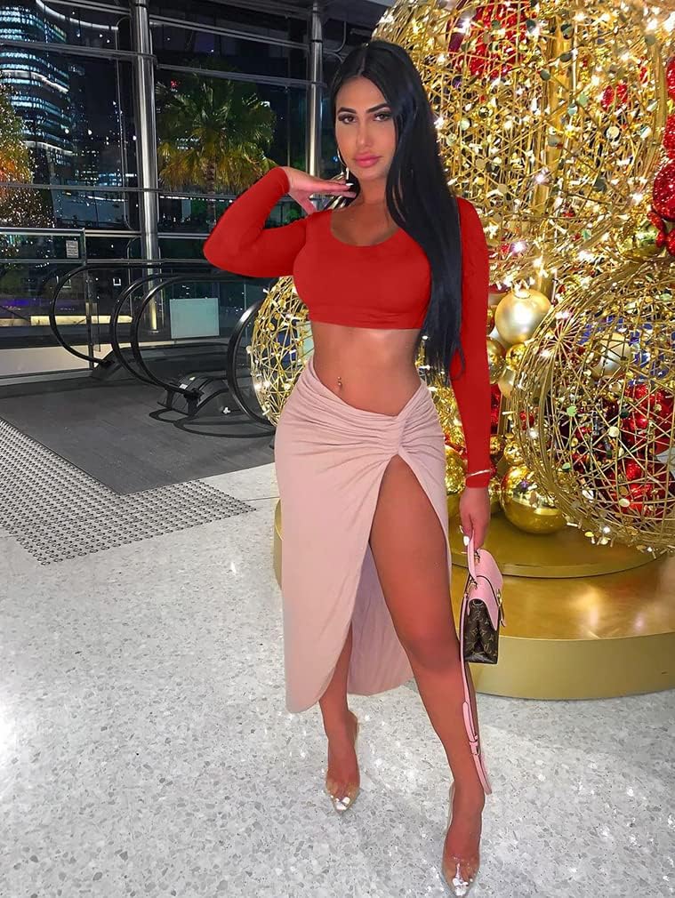 XXTAXN Women's Sexy Bodycon Basic Scoop Neck Long Sleeve Slim Solid Color Crop Top - Image 8