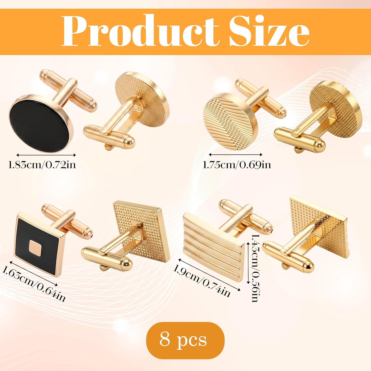 Cufflinks for Men, 8 Pairs Classic Cuff Link for Business (Gold, Black)