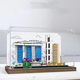 Acrylic Clear Display Case, Compatible with Lego 21057 Singapore Architecture Model for Storage Display, Gift (Display Case Only) (Wooden Base 3mm)