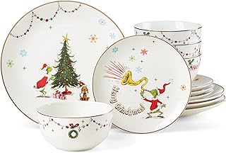 Lenox 895051 Merry Grinchmas 12-Piece Dinnerware Set, Green, 12 Count, Christmas, Holiday Hosting