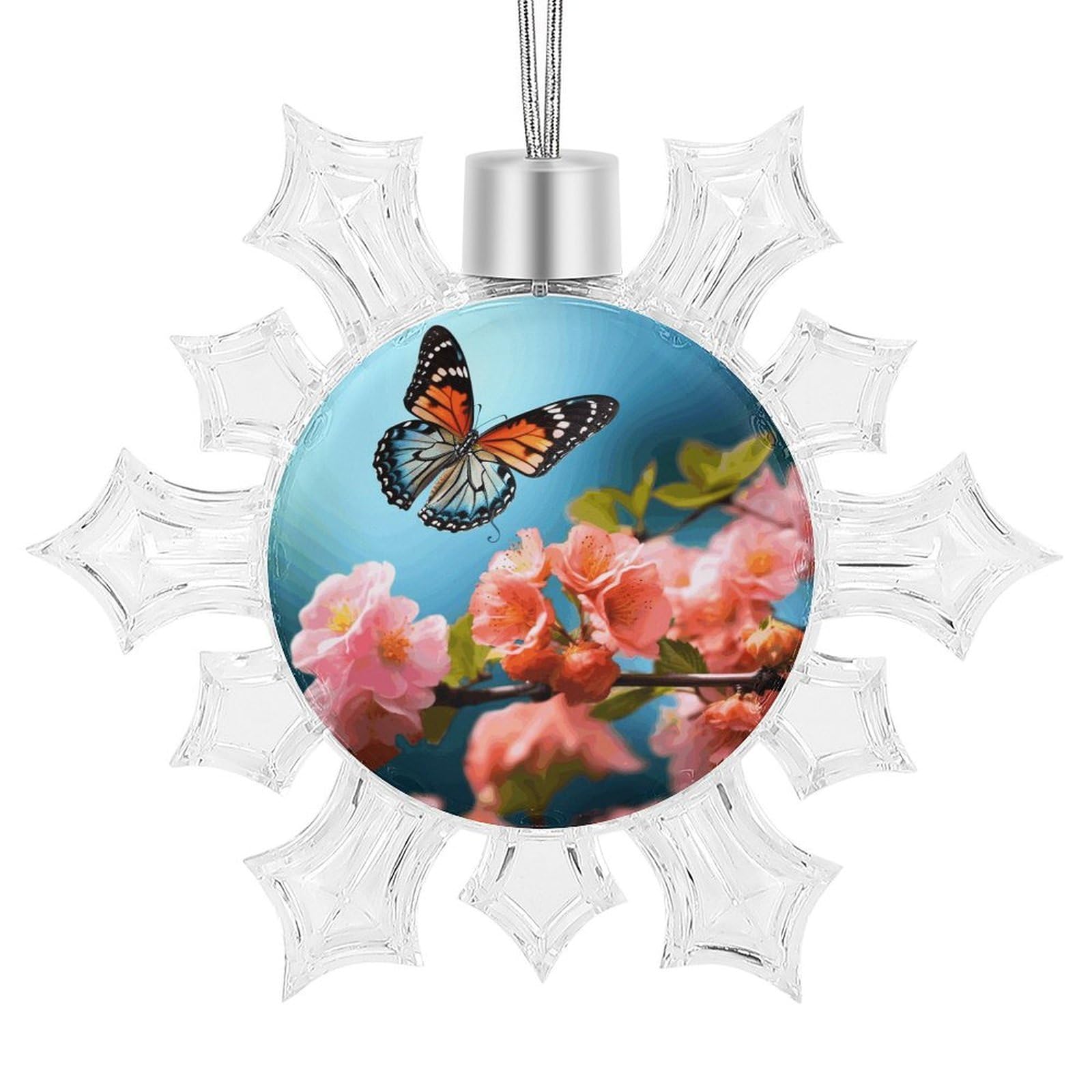 Butterfly with Flowers Snowflake Ornaments Cute Snowflake Pendant Exquisite Christmas Tree Ornaments for Christmas Weddings New Year Birthday Holiday Celebration