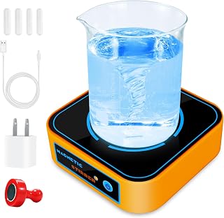 Magnetic Stirrer, Mini Magnetic Stir Plate with 4 Pcs Stir Bars and 1Retriever, 3000RPM Magnetic Stirrer Mixer Lab Stirrers, Max Capacity 2000ml, 5 Gear Speed-Yellow(NO Heating)