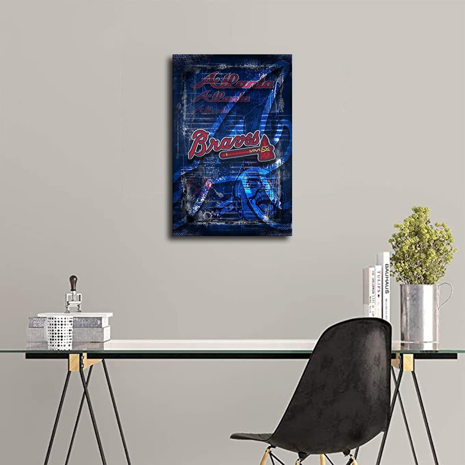 Atlanta Braves Poster Baseball Sports Canvas Wall Art Pattern Print Artwork Decor Home Decor Painting (Framed,16x24inch)
