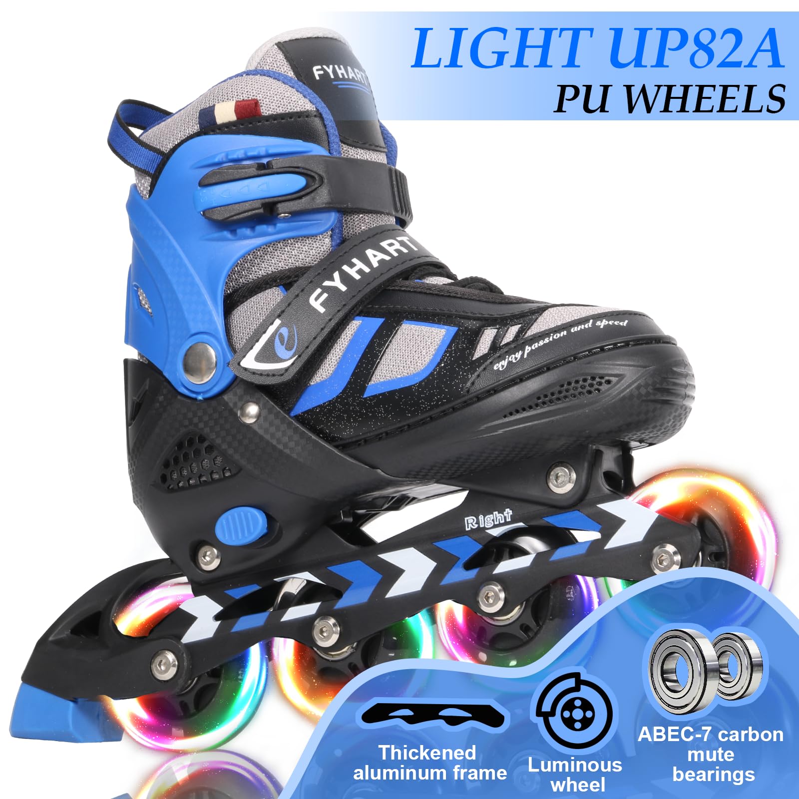 Pattini in linea per bambini regolabili per ragazzi con tutte le ruote che si illuminano, per principianti grandi pattini a rotelle per bambini