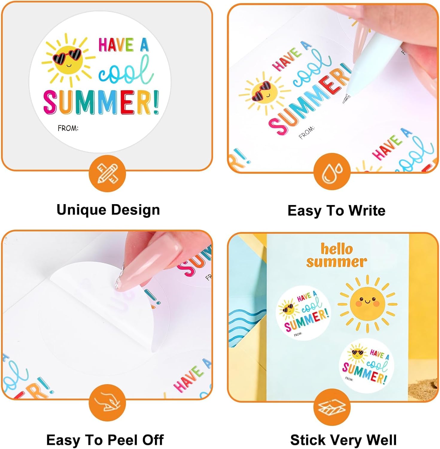 JarThenaAMCS 100Pcs Summer Gift Stickers Have A Cool Summer from Sticker End of School Year Sun Adhesive Paper Decals for Envelope Card Gift Beach Party Favors, 2 Inch image 3