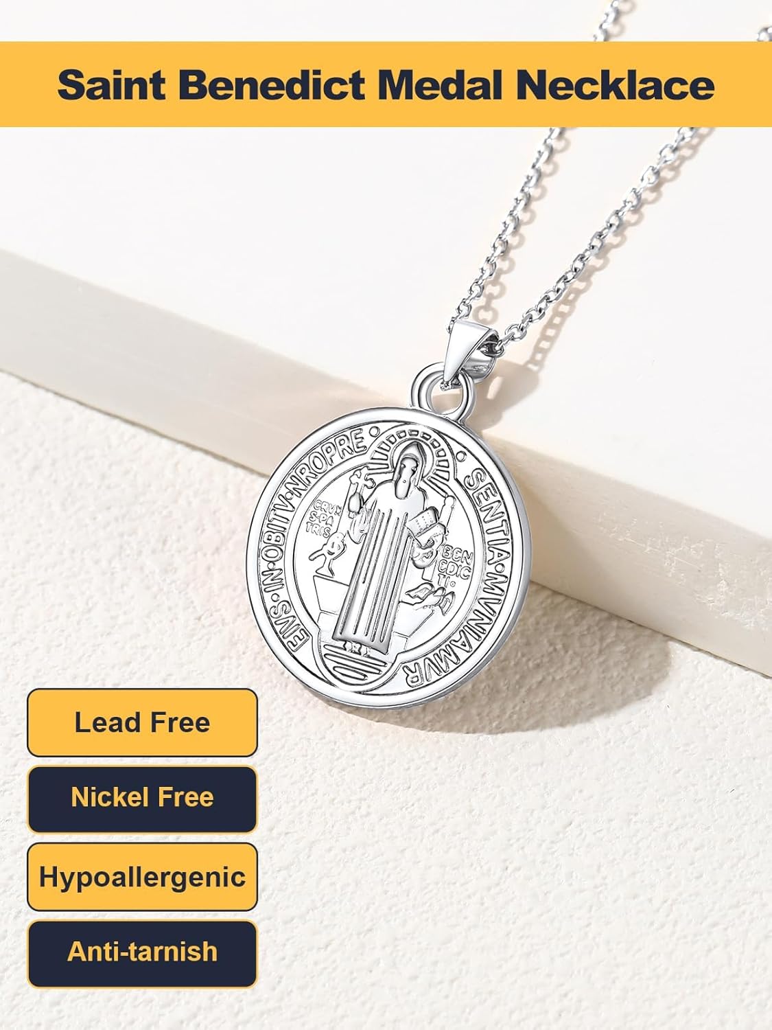 U7 Saint Michael Necklace for Men,Stainless Steel/18K Gold Plated St Michael Archangel/Saint Benedict/Saint Christopher Pnedant Amulet Necklace for Men Women