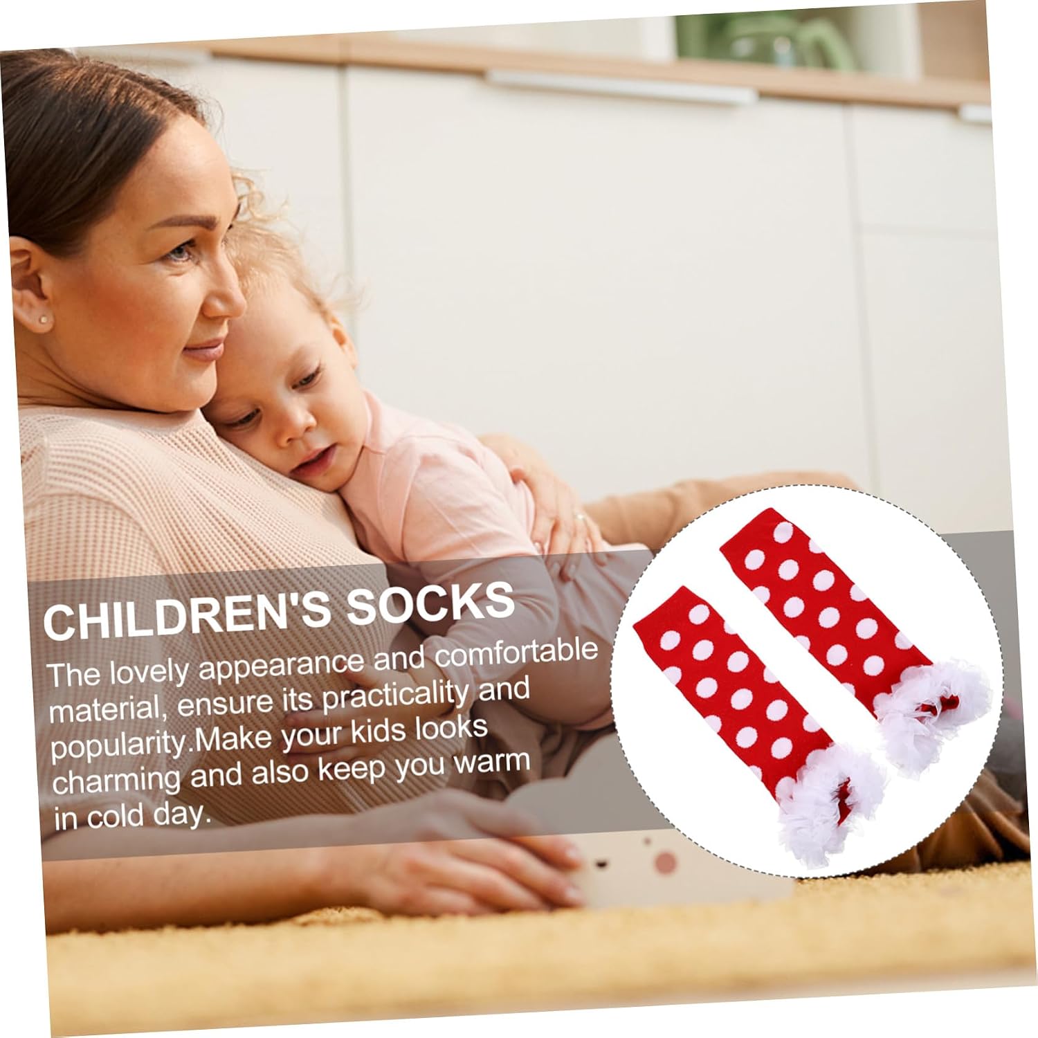 Cotton Leg Warmers and Winter Warm Leg for Babies and, Red Polka Dot and White Lace Design, Soft Warm Socks for Cold Weather, 1 Pair