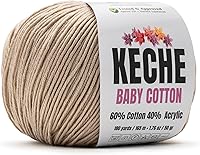 Vista 45 de Keche Hilo de algodón, 60% algodón, 40% hilo acrílico, hilo de algodón suave para ganchillo y tejer, hilo amigurumi, 4 madejas/bolas