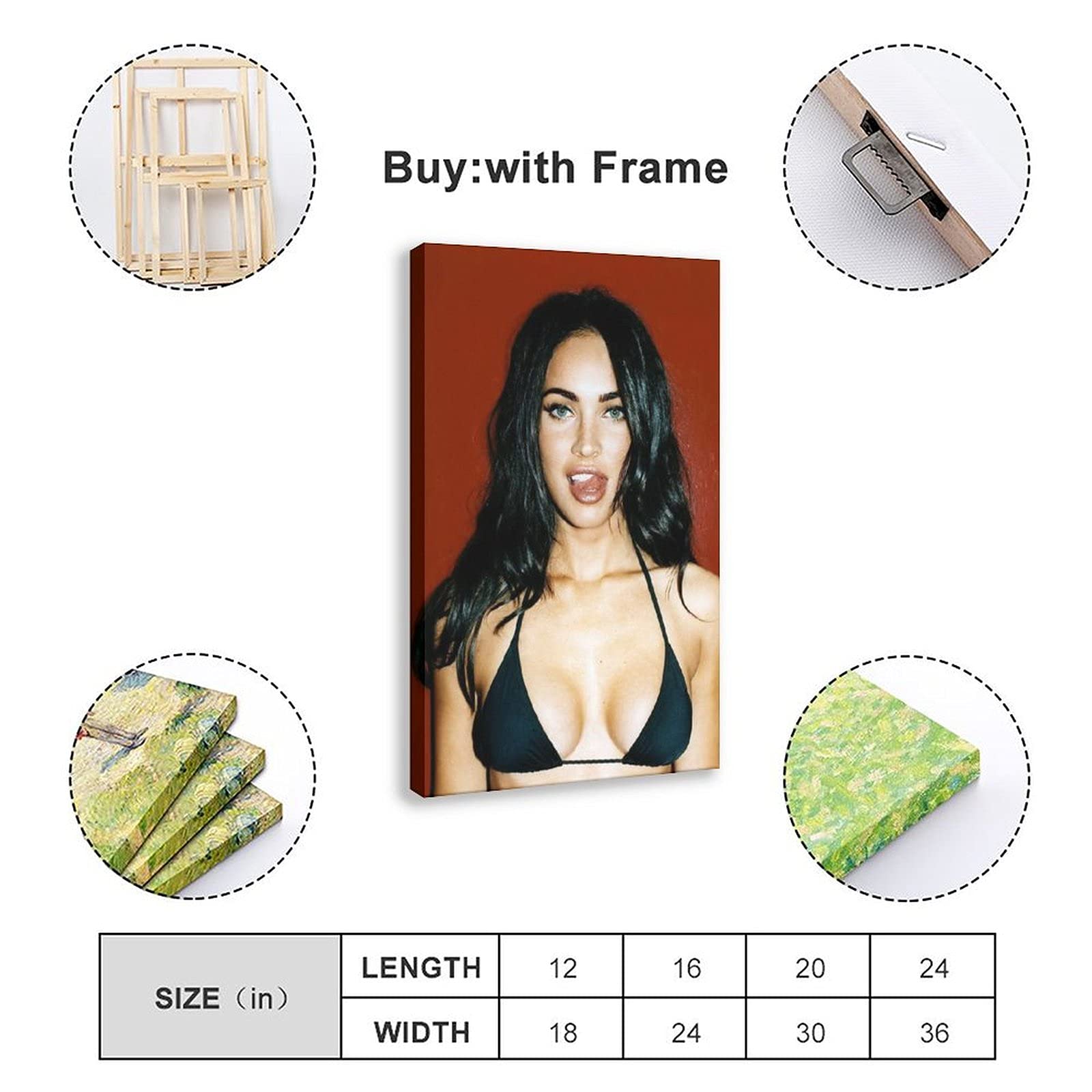 Megan Fox Poster sexy sur toile pour décoration murale d'intérieur et salon, chambre à coucher, 50 x 75 cm, style cadre