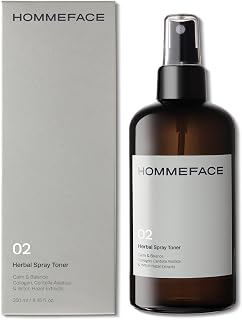 HOMMEFACE Men's Herbal Spray Face Toner: Alcohol-Free Hydrating Mist with Witch Hazel, CICA & Hyaluronic Acid - Korean Skincare for All Skin Types, 8.45oz