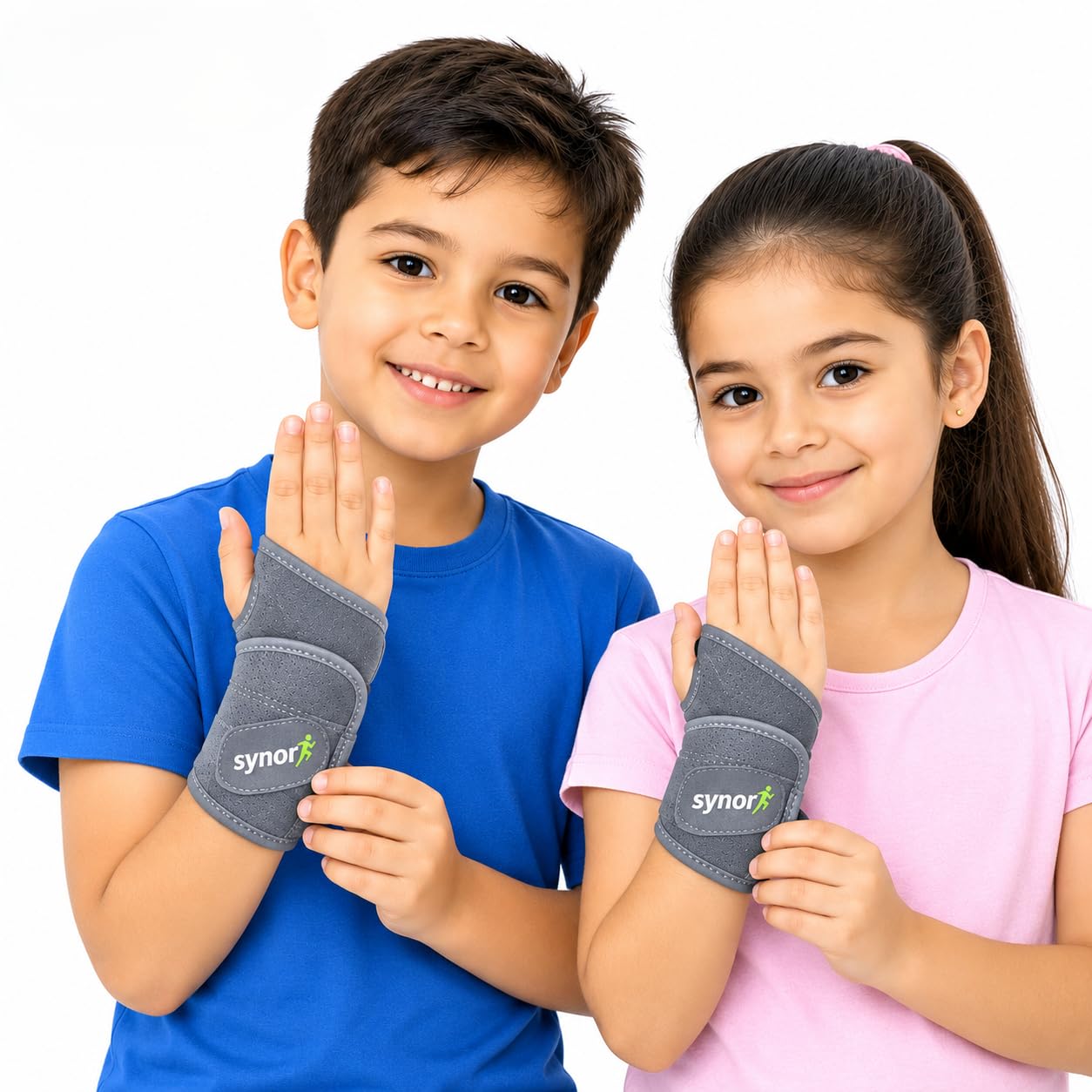 kids wrist support brace grey pair | left & right wrist compression supports, adjustable, breathable, dual wrist support set