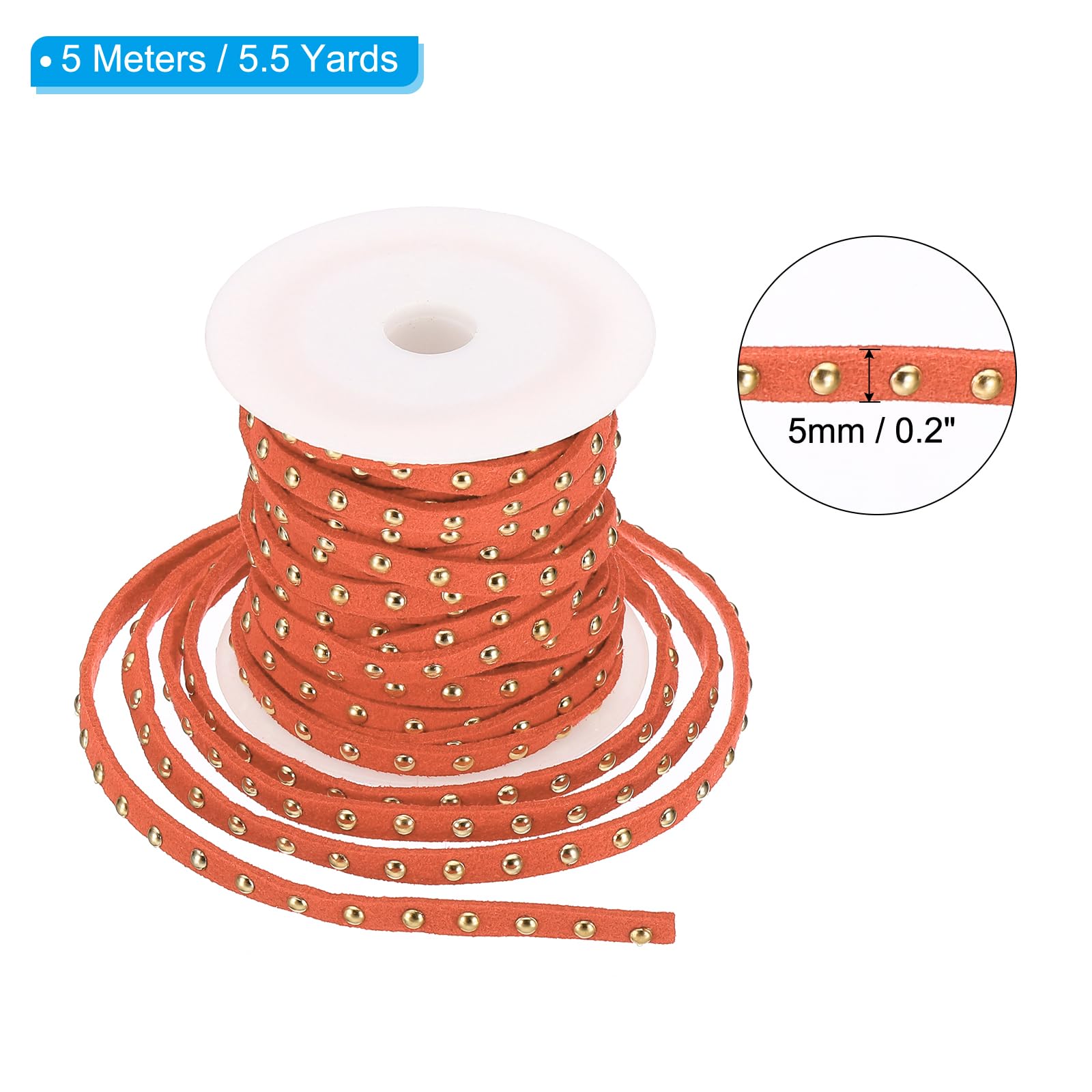 PATIKIL 16.4ft Studded Faux Suede Cord Rope for Jewelry Making 5mm Micro Fibre Flat Leather Lace Beading String Ribbon with Rivets - Image 2