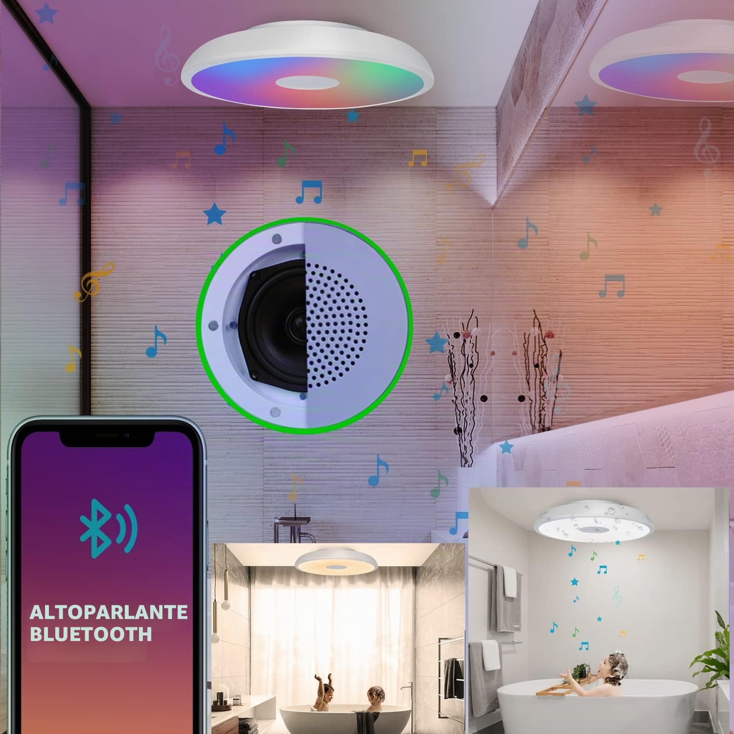 18W Φ28cm Plafoniera LED Con Altoparlante Bluetooth Musica Lampada Soffitto Moderni Con Telecomando Dimmerabile RGB Cambia Colore Per Bagno