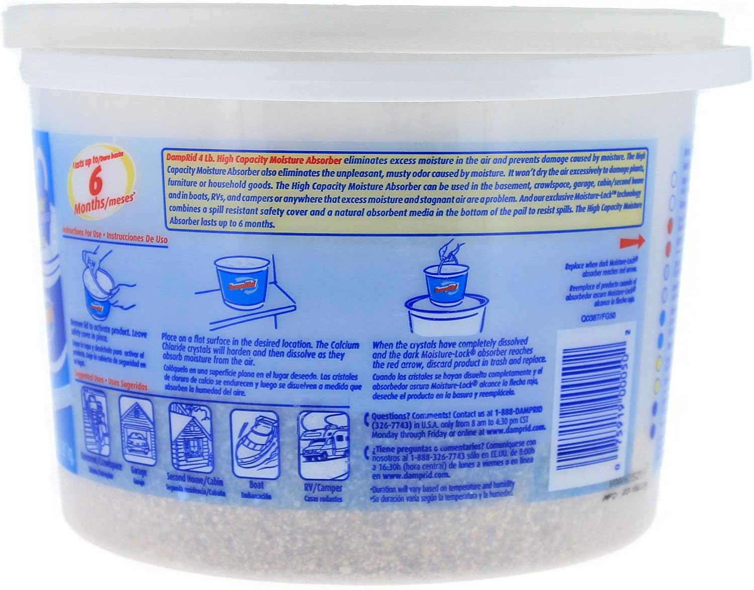 DampRid Moisture Absorber Hi-Capacity Bucket, 4 lb., Fragrance Free, For Fresher, Cleaner Air in Large Spaces, Lasts Up To 6 Months, No Electricity Required