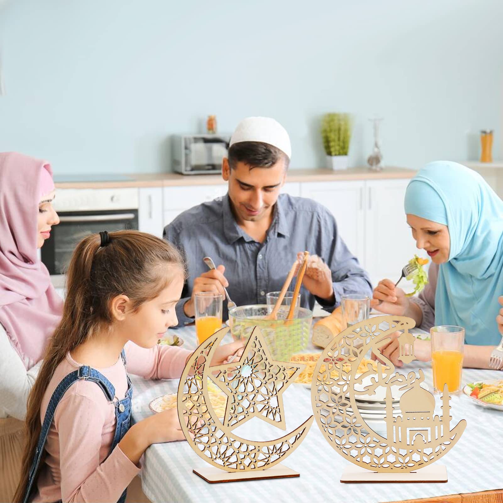 Houten Eid Mubarak Decoraties Holle Ster Maan Opknoping Hanger Moslim Islam Plaque Teken Ornament Ramadan Kareem Party Decor