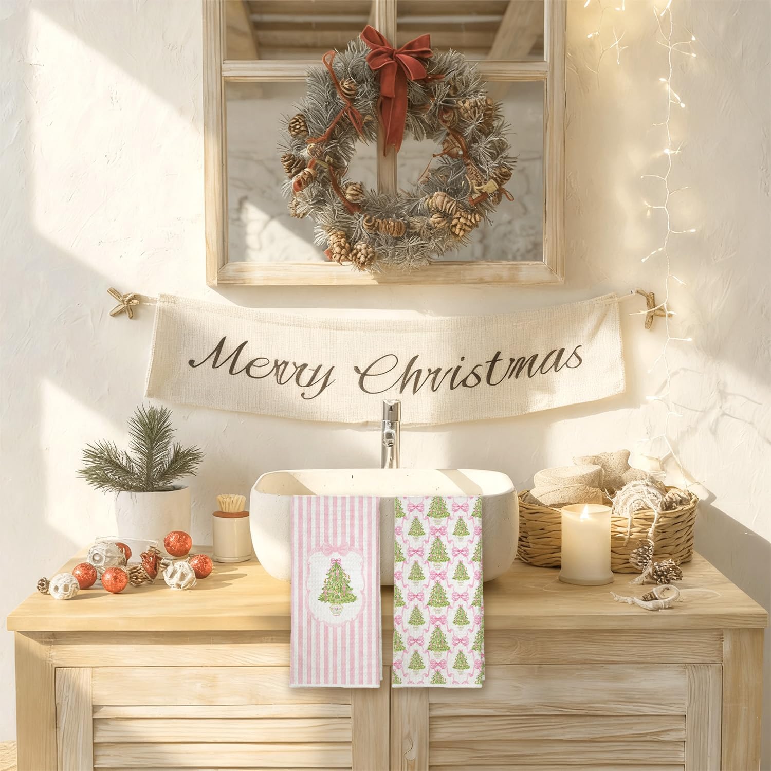 XUISWELL905 Pink Chinoiserie Nutcracker Christmas Tree Bow Plaid Coquette Kitchen Dish Tea Hand Towels Decor for Bathroom, 16x24 Inches Set of 2 - Image 7