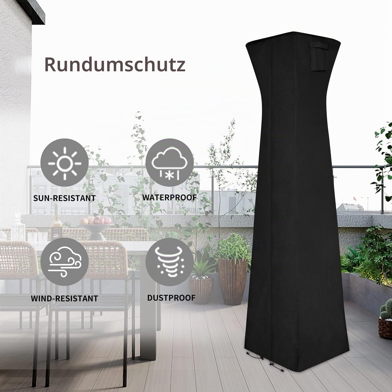 Easy-Going Pyramiden-Fackel-Abdeckung für Terrassenheizungen mit Reißverschluss und Aufbewahrungstasche, wasserdichte Abdeckung für Außenheizung, staubdicht, UV-beständig, windabweisend (228 cm H x 58
