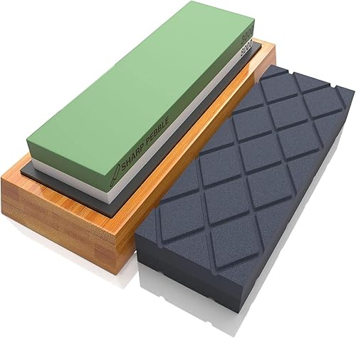 Sharp Pebble Piedra afiladora de cuchillos de grano 3000/8000 de dos lados y piedra de aplanamiento grande de grano doble con base de bambú