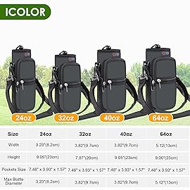 icolor Water Bottle Carrier Bag Holder 25/32/40/64oz,Adjustable Shoulder & Handle Strap Sports Sling Hiking Pack,Neoprene Wide Mouth Bottle Sleeve