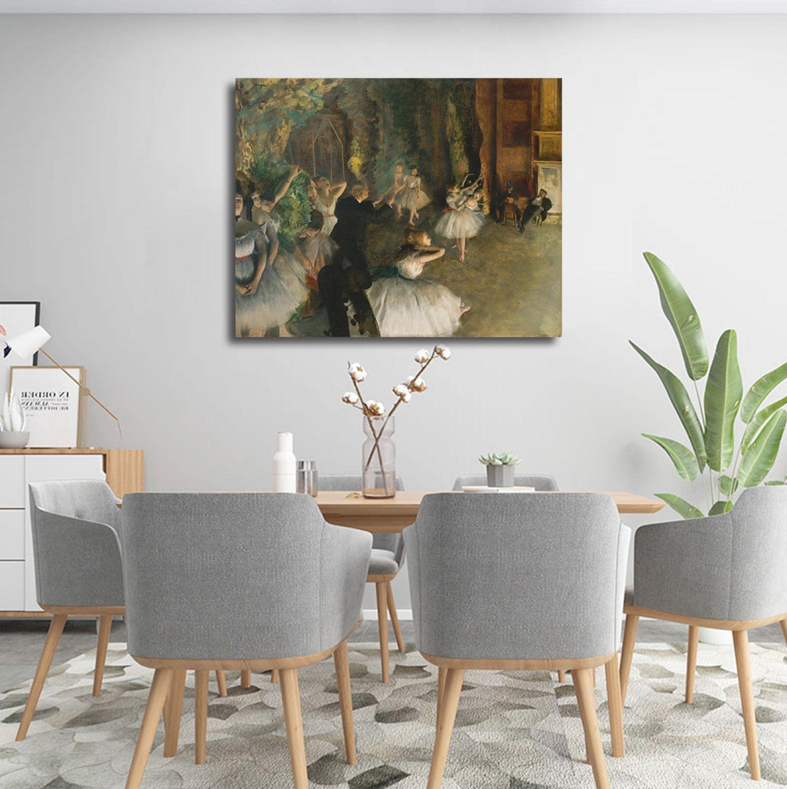 KAWAAI El ensayo del ballet en el escenario por Edgar Degas Cartel Lienzo Cartel de arte de pared Imagen decorativa Obras de arte caseras modernas Carteles 50x65cm Marco interno