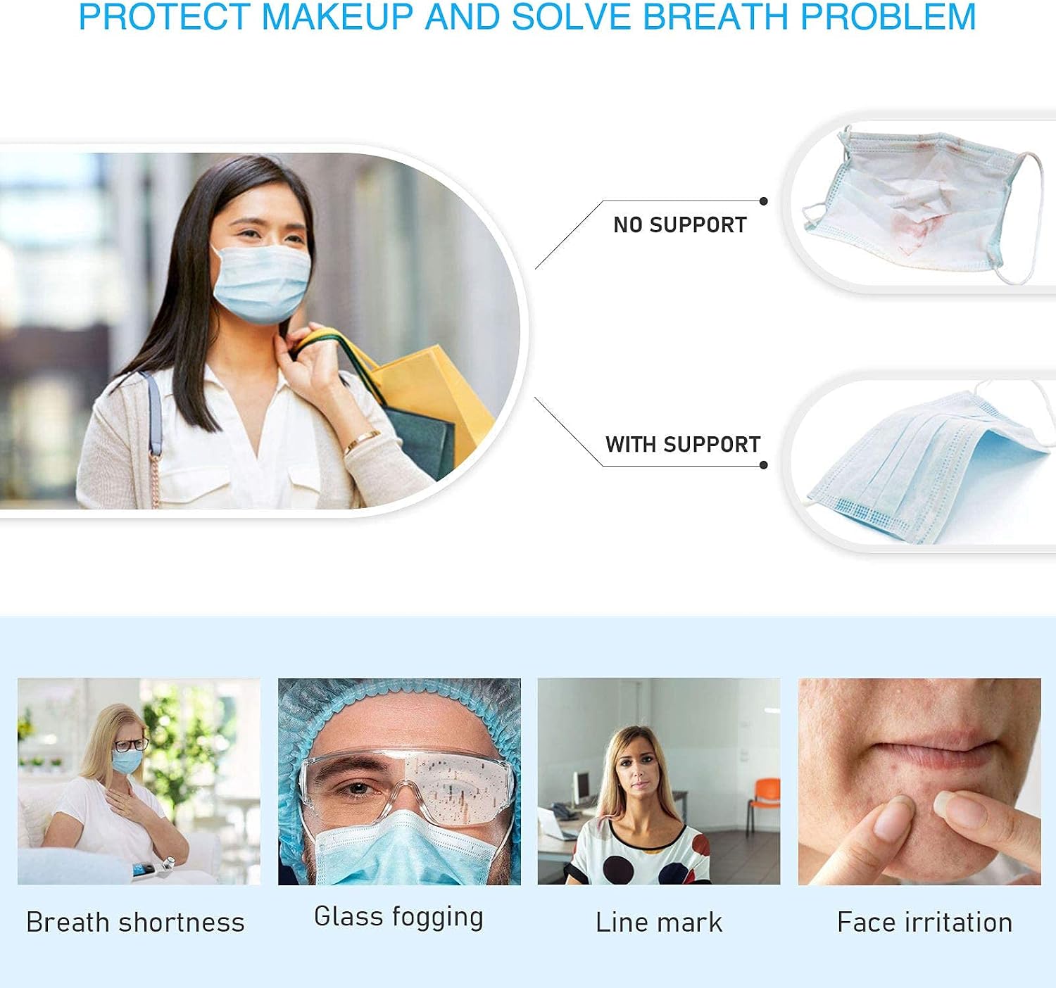 6PCS Upgraded Mask Bracket for Exercise Running, 3D Internal Support Assist Breathing, Large Insert Frame Protect Lipstick Foundation, Soft Frame for Men Women