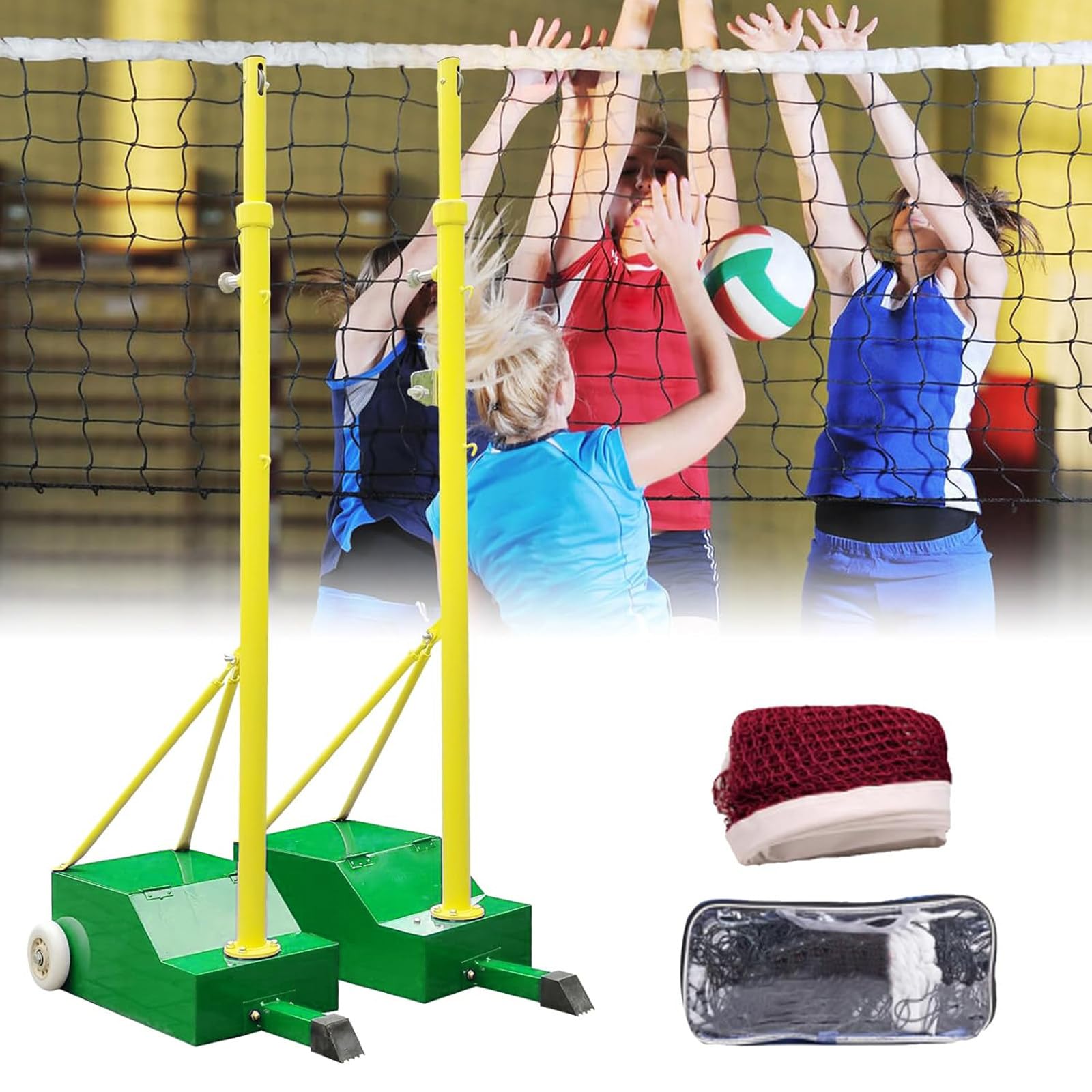 Sistema di rete regolabile portatile con ruote per allenamento multisport in ambienti esterni e interni