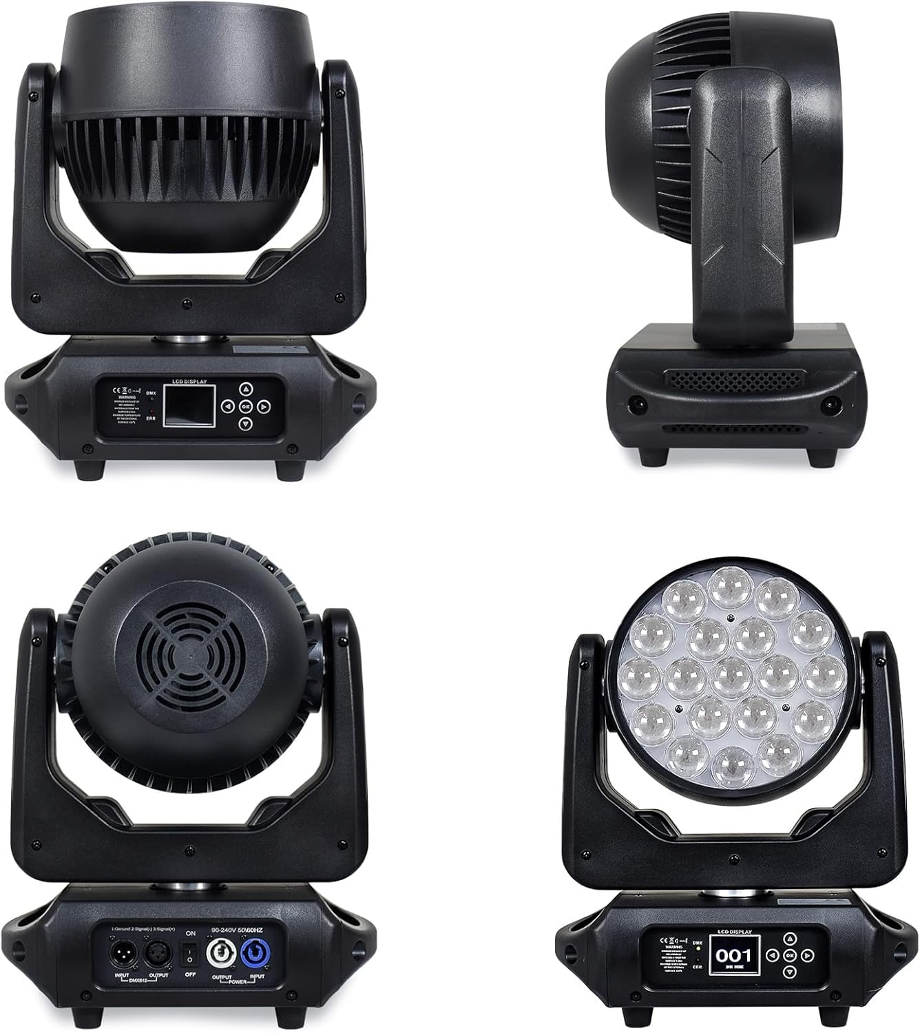 DJCLUB Cabezas Wash Moving Head with Zoom DJ Lights 19x15W RGBW 4In1 Lyre Wash Zoom Beam LED Stage Lights Professional DJ Effect DMX512 Control for Wedding Disco Bar Church Nightclub Show