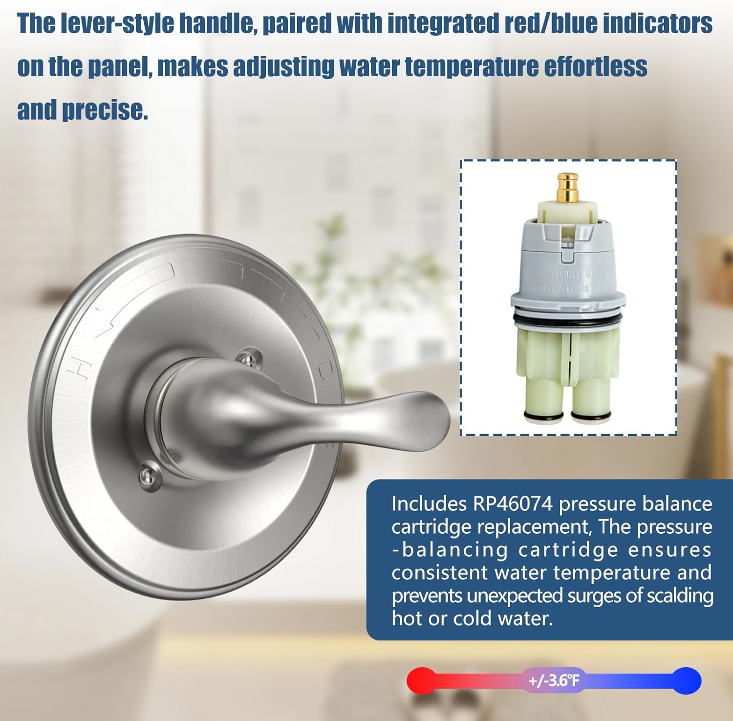 T13020-SS Brushed Nickel Shower Handle Replacement for Delta Classic 13/14 Series Single-Function Handle Trim Kit, Compatible with Shower Valve R10000 Series (RP46074 Included)