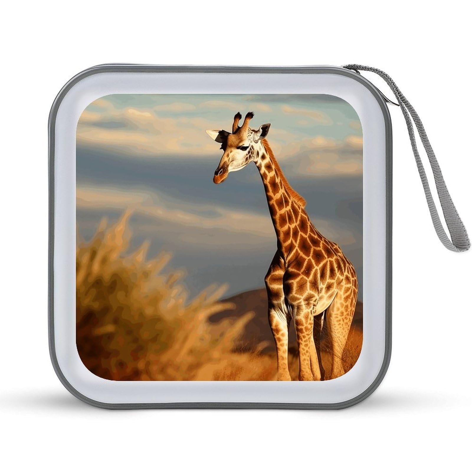 VstaDank Giraffe Animals Of Africa DVD Case With Zipper Portable CD Case Hardshell DVD VCD Binder Storage Box EVA Protective Blu-ray Wallet 40 Capacity CD Wallet Movie Music Media Disc Wallets