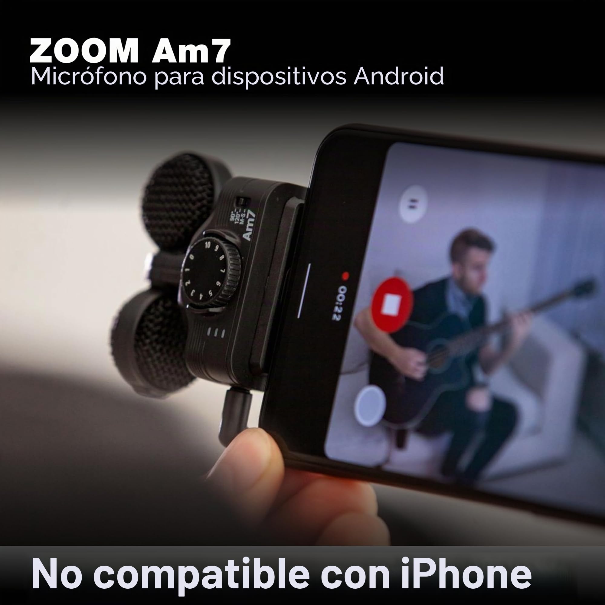 Zoom AM7 Micrófono estéreo para Dispositivos Android, Mid-Side estéreo, cápsula giratoria para alinearlo con la cámara, para Grabar audios de música, Videos, entrevistas y más