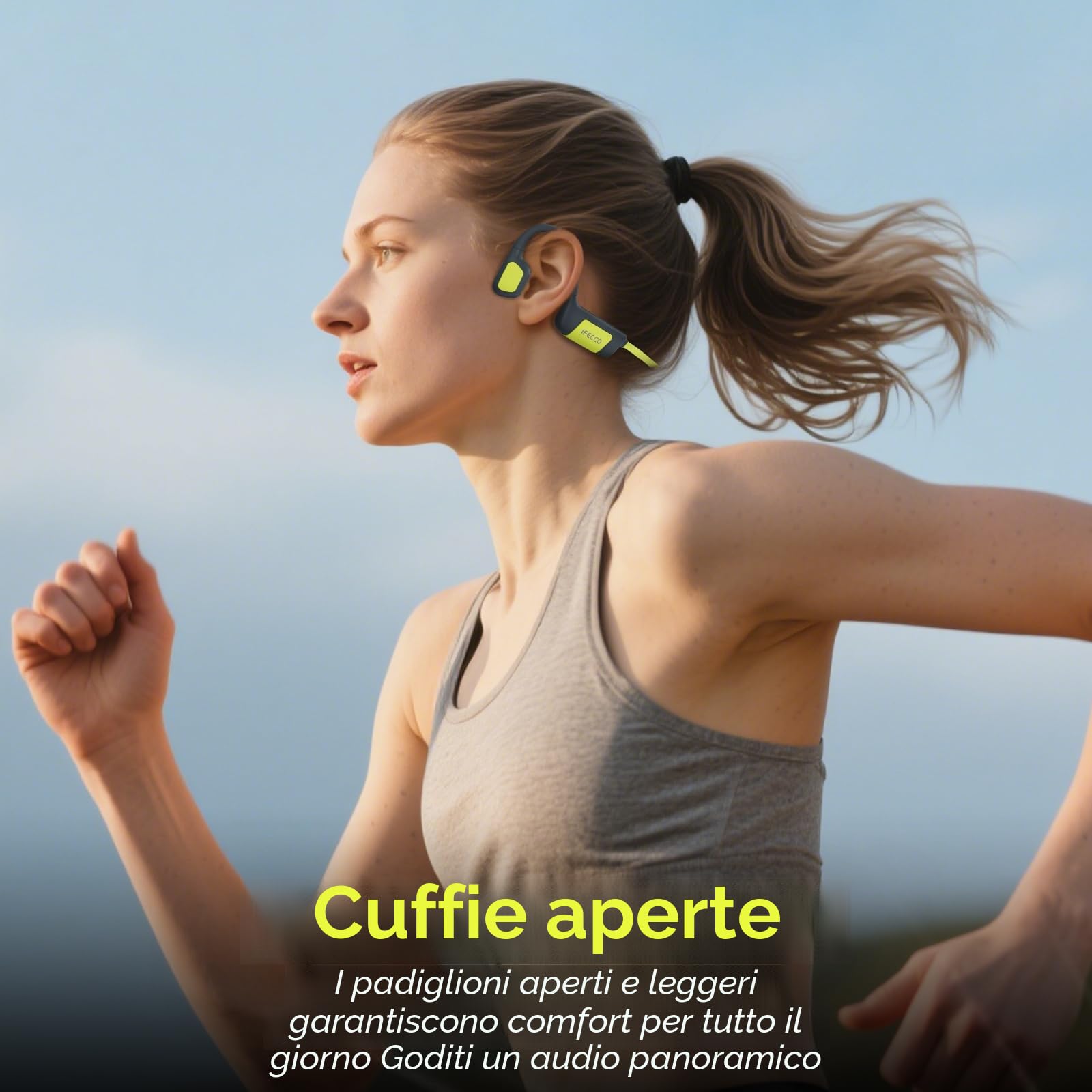 IFECCO Cuffie Conduzione Ossea Nuoto, IP68 Impermeabili Auricolari Piscina Nuoto Bluetooth 5.4, Cuffie Subacquee con Lettore MP3 da 32G, Wireless Auricolari per Nuoto, Surf, Corsa, Ciclismo