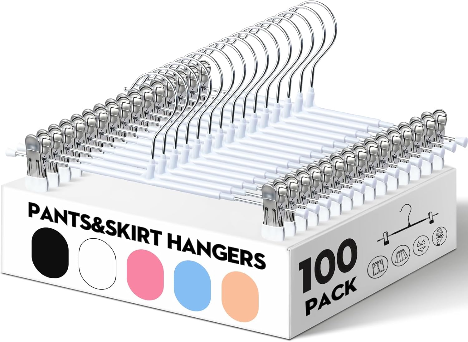 HUADYMEET 50 Pack 12Inch Pants Hangers with Clips,Metal Trouser Hanger for Jeans.Space Saving Skirt Hangers Heavy Duty Non-Slip Adjustable Clothes Shorts Hanger for Women,Men,Black