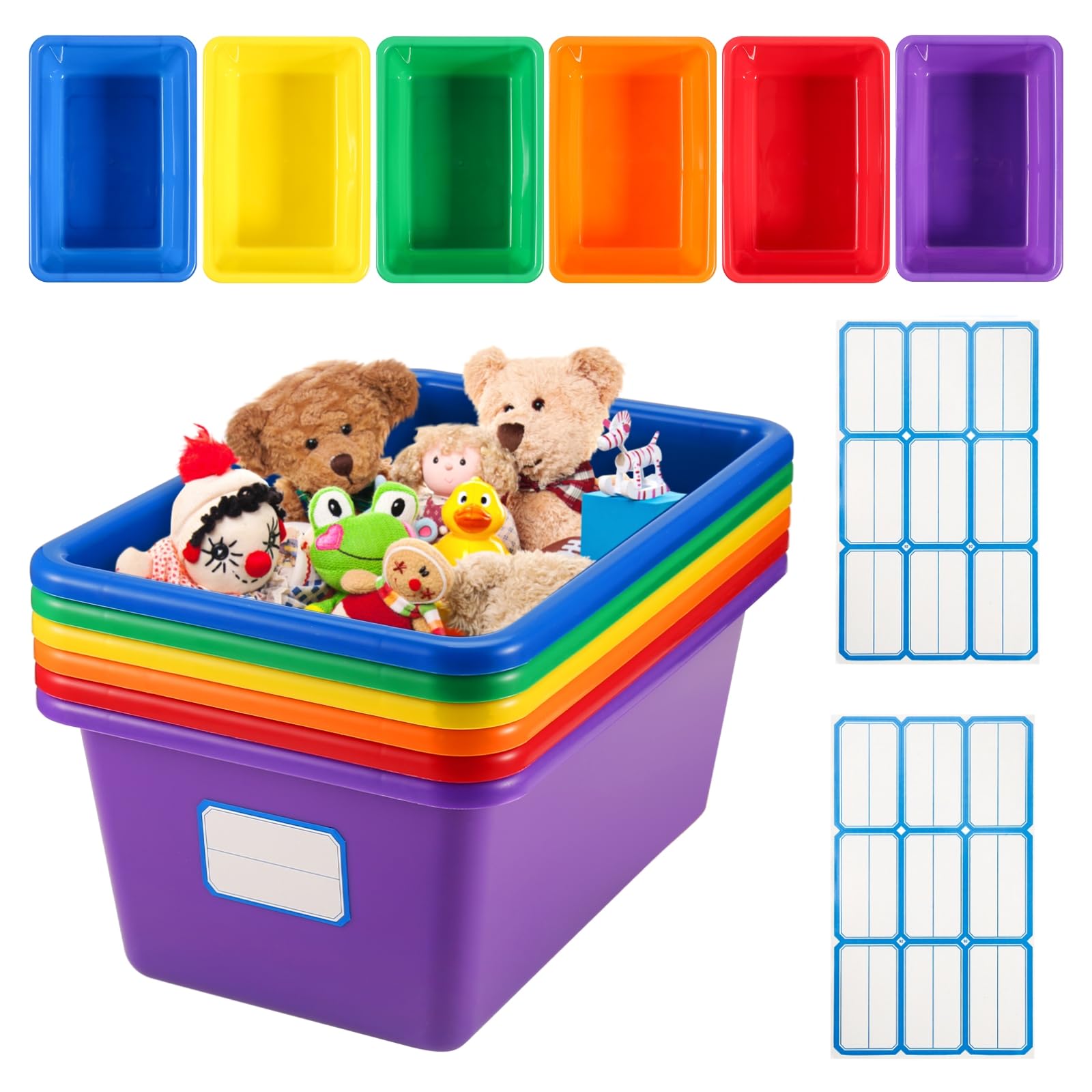 Tsudoku 6 Pcs Plastic Storage Boxes Multiple Colors Storage Baskets for Classroom, , Bathroom, Kitchen, Cupboard, Toy (Rainbow)