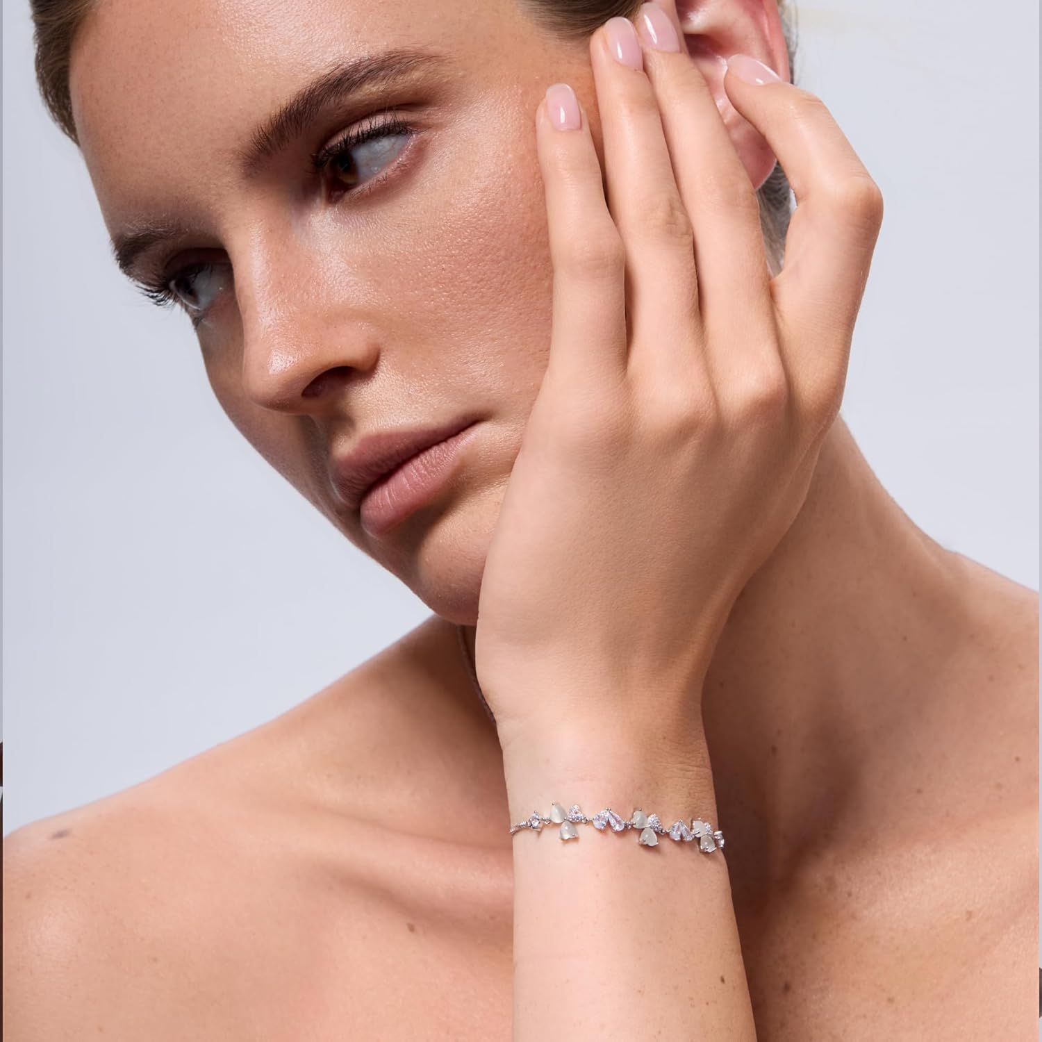 Tennis Bracelets for Women, Adjustable Sterling Silver Birthstone Bracelets, Dainty Cubic Zirconia Tennis Bracelet Non Tarnish Charm Link Bracelet for Women Christmas Gifts for Mom Grandma Friends - Image 2