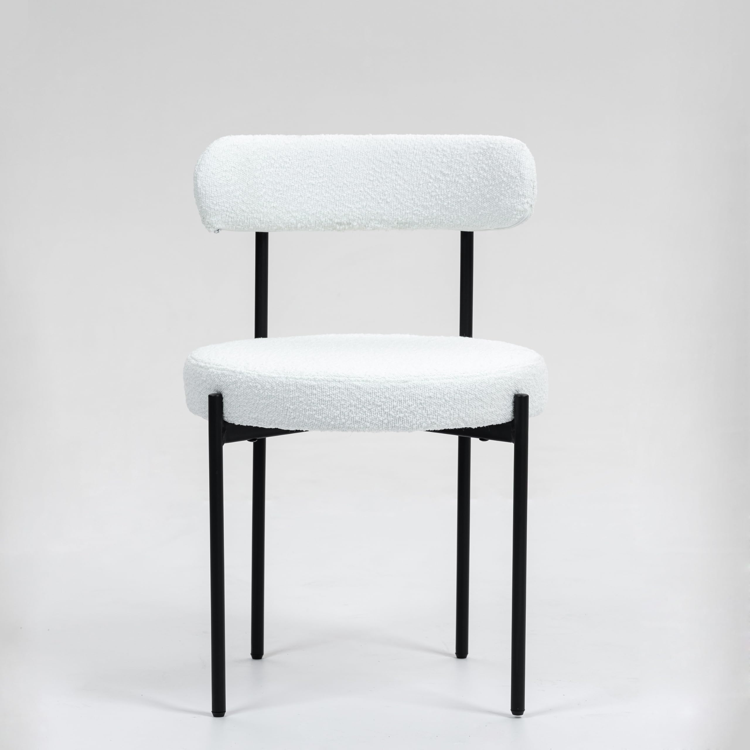 Juego de 4 sillas de comedor redondas modernas, tapizadas con patas de metal resistentes, fácil montaje y tela Boucle para cocina, sala de estar, bistró o espacios pequeños 2