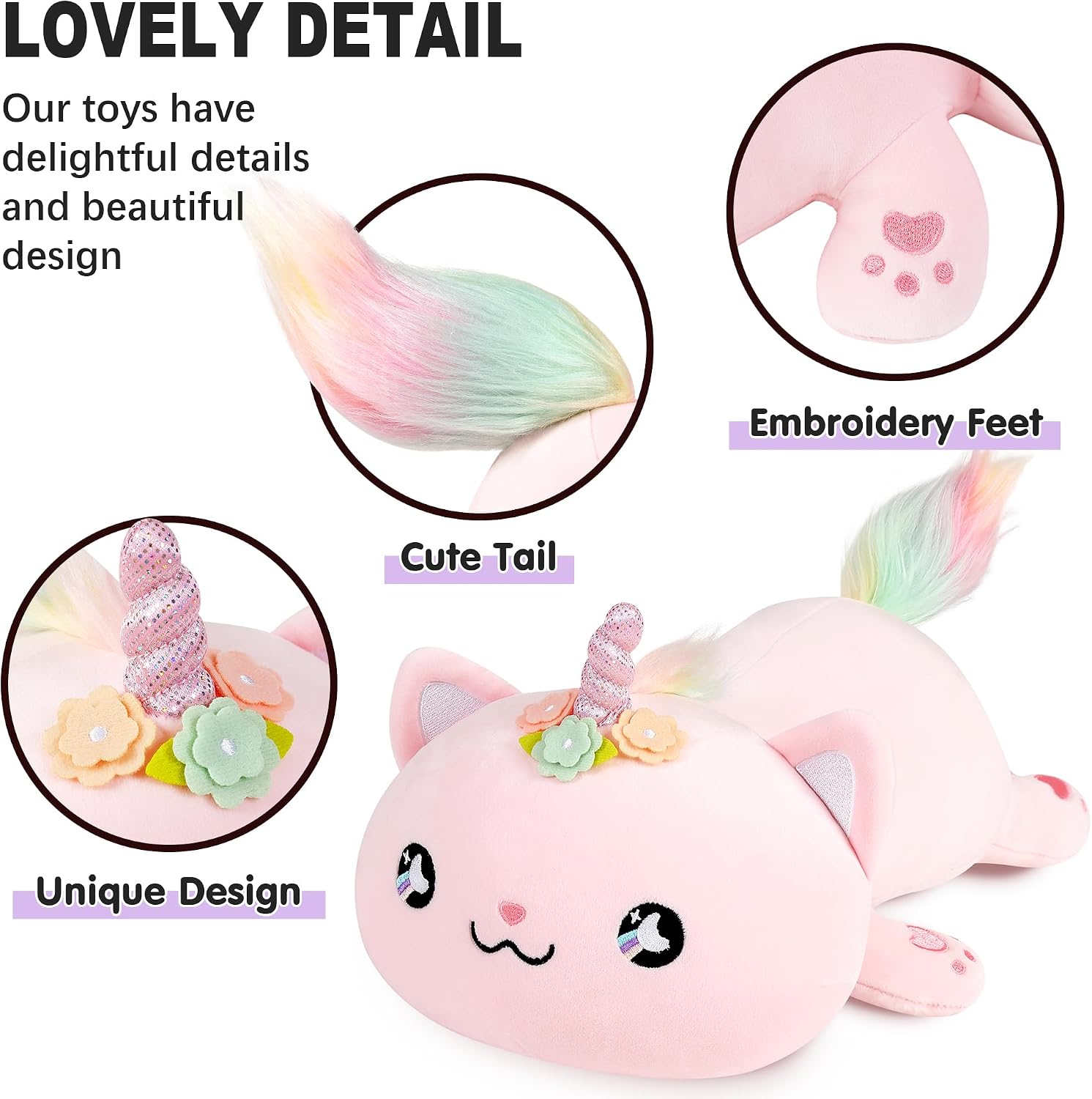 Onsoyours Cute Kitten Unicorn Plush Toy Stuffed Animal Kitty Soft Anime Cat Plush Pillow for Kids (Pink Unicorn Cat, 12") image 4