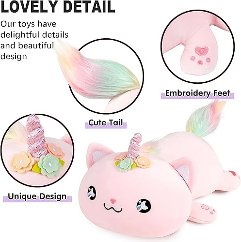 Miniatura 10 de Onsoyours Lindo gatito sirena de peluche de gatito, suave almohada de felpa de gato sirena para niños (sirena de gato azul, 12 pulgadas)