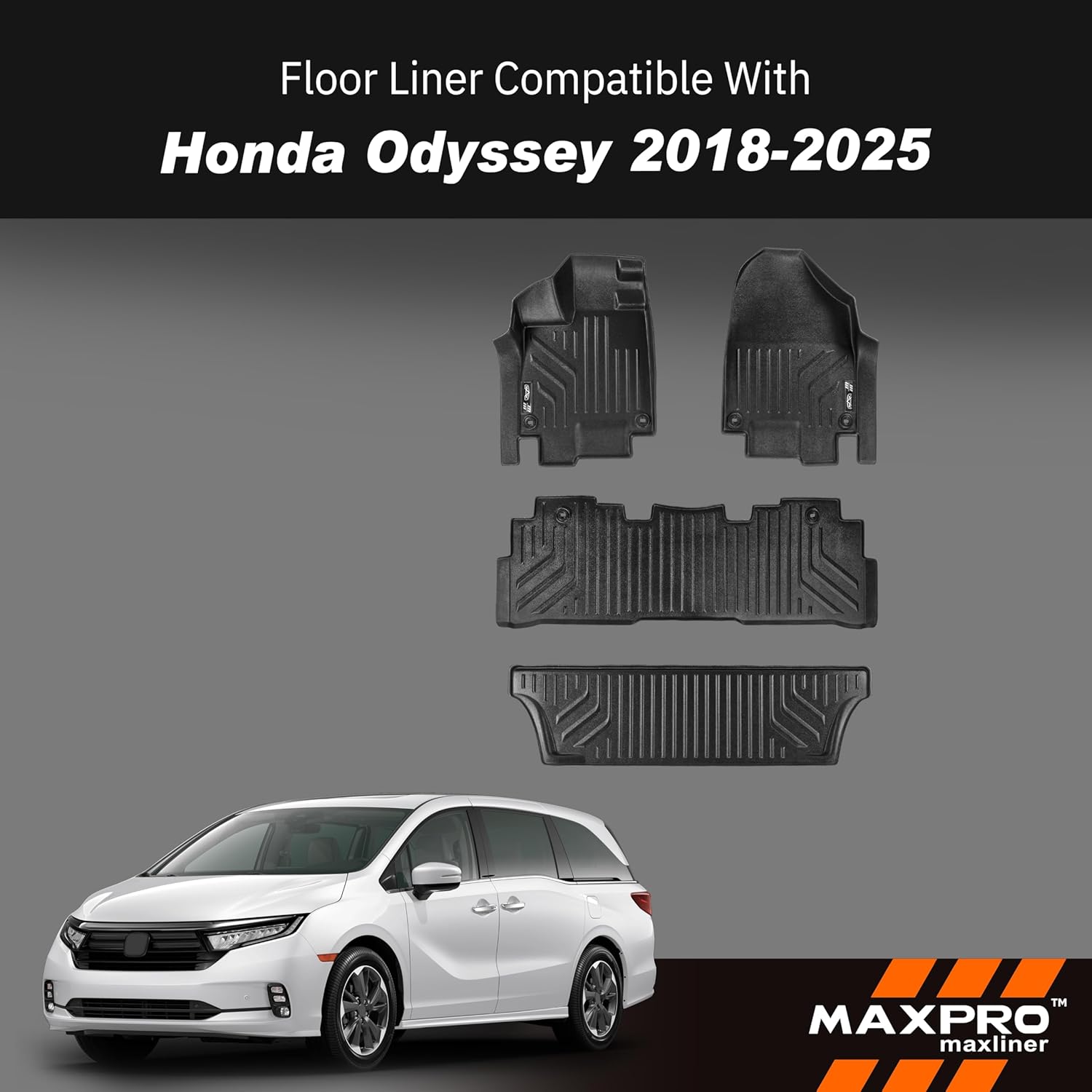MAXPRO Floor Mats Fit for 2018-2025 Honda Odyssey | 3-Row Complete Set | Heavy Duty All Weather Waterproof Floor Liners - Image 2