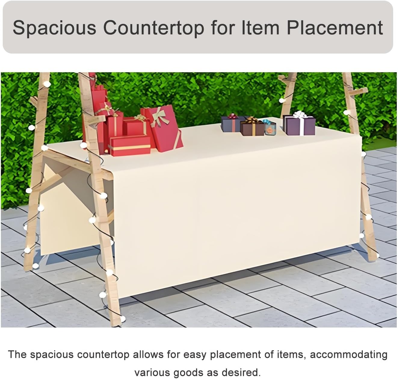 Farmers Market Stand Cart Wood, Market Stall Carts Display Stand with Awning, Food Vendor Cart, Cream Candy Dessert Trinkets Thrift Drinks(120cm/47.2in)