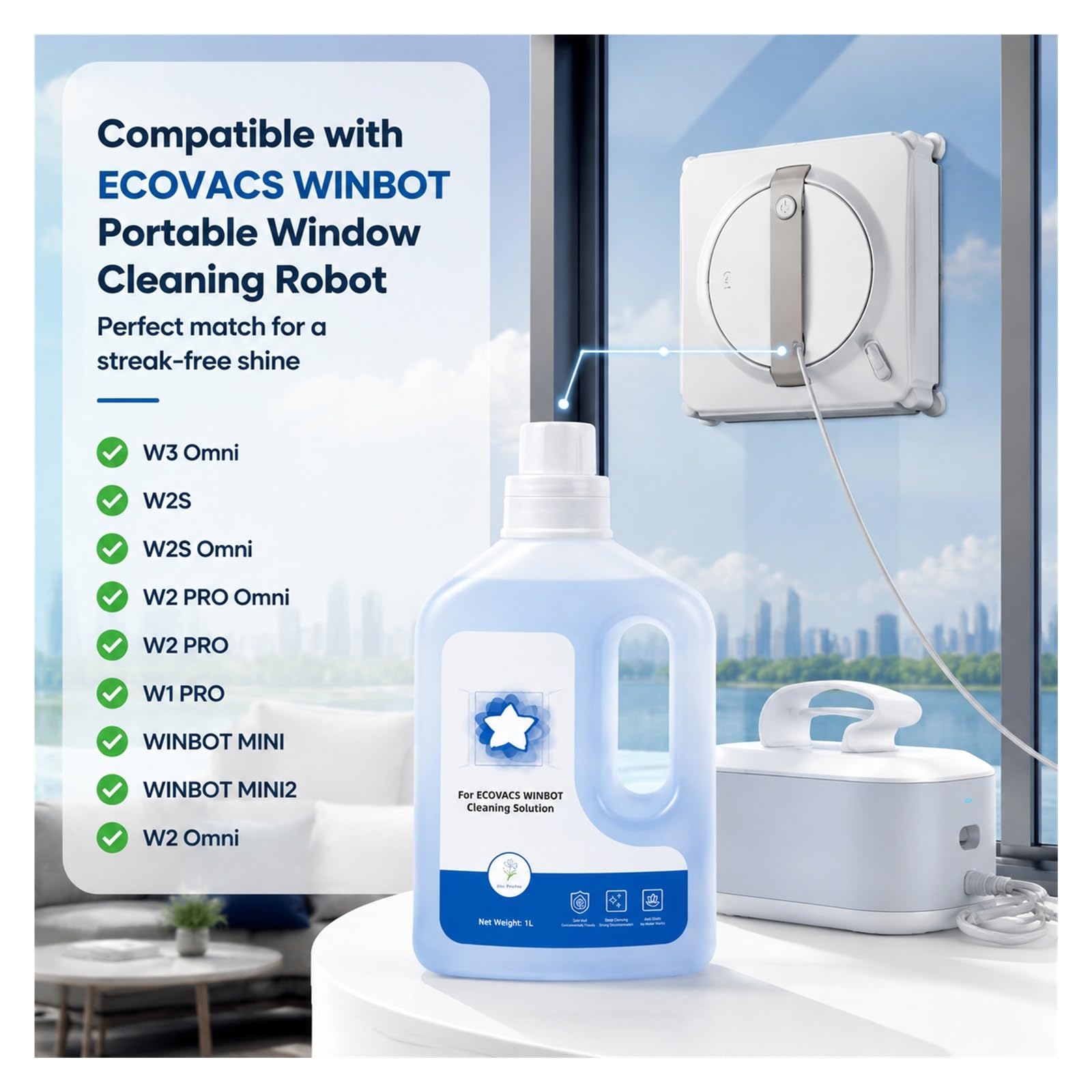 Solution Nettoyante for Vitres, 1L, 2 Bouteille, Parfum Bluebell