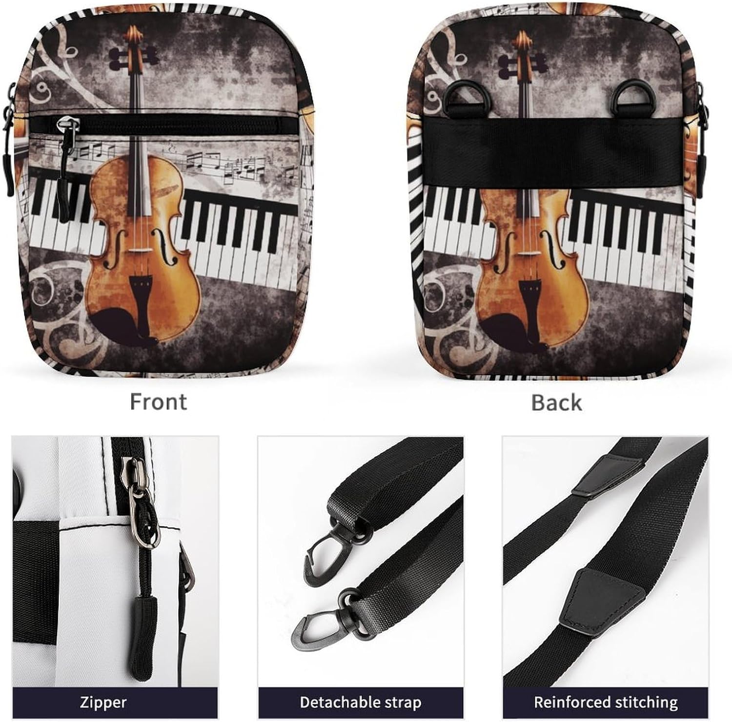 Piano Violin Music Notes Crossbody Bags Small Crossbody Bag with Adjustable Strap Cute Everywhere Belt Bags Crossbody Purse for Women Men Shoulder Purse image 5